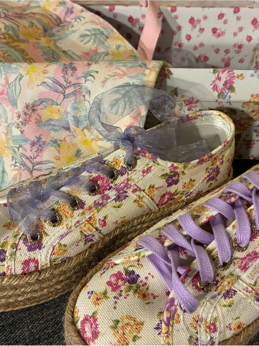 LoveShackFancy Superga Floral Canvas Espadrille Sneakers Lavender, Pink & Yellow